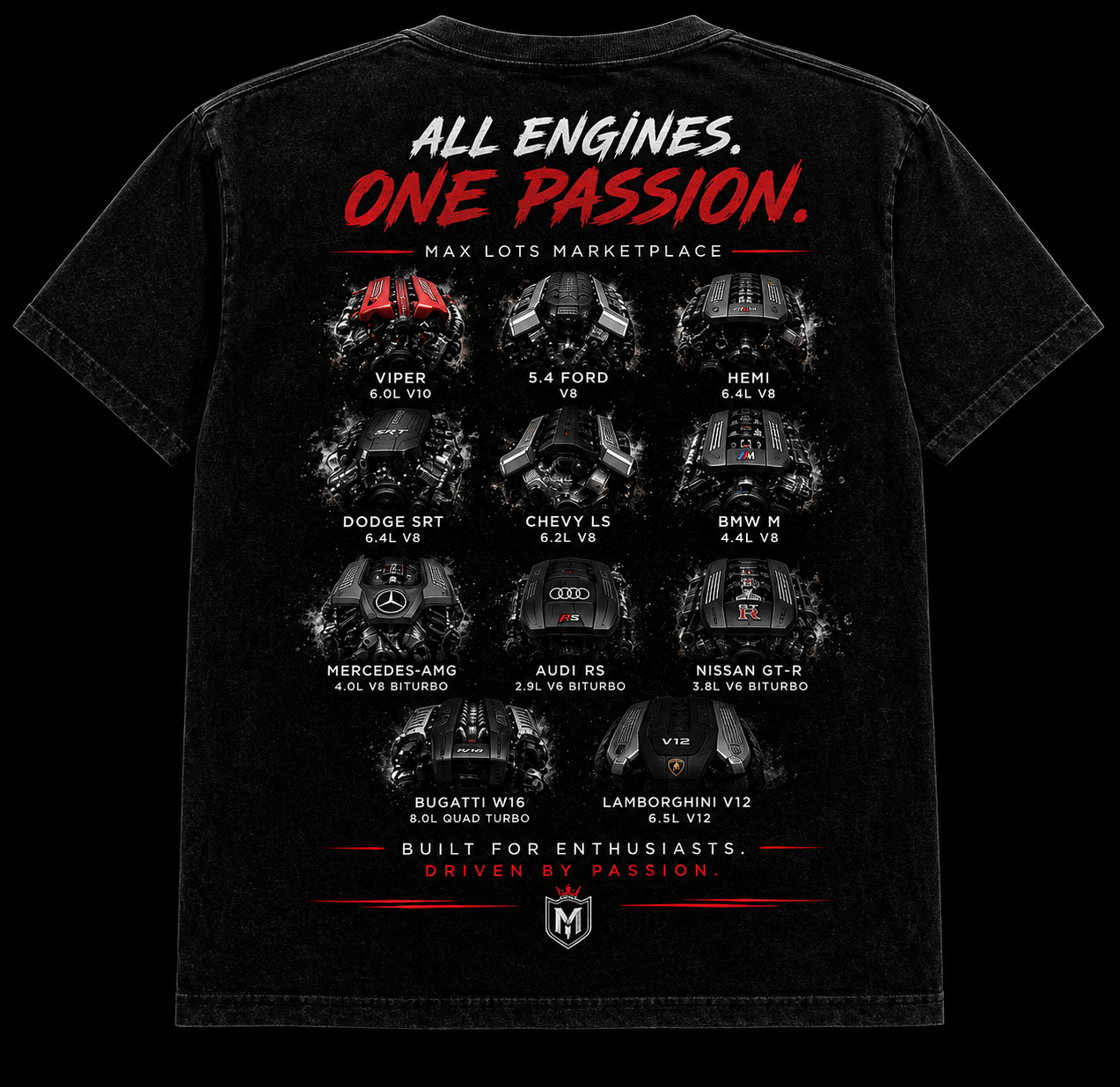 All Engines One Passion Tee — Vintage Black, back