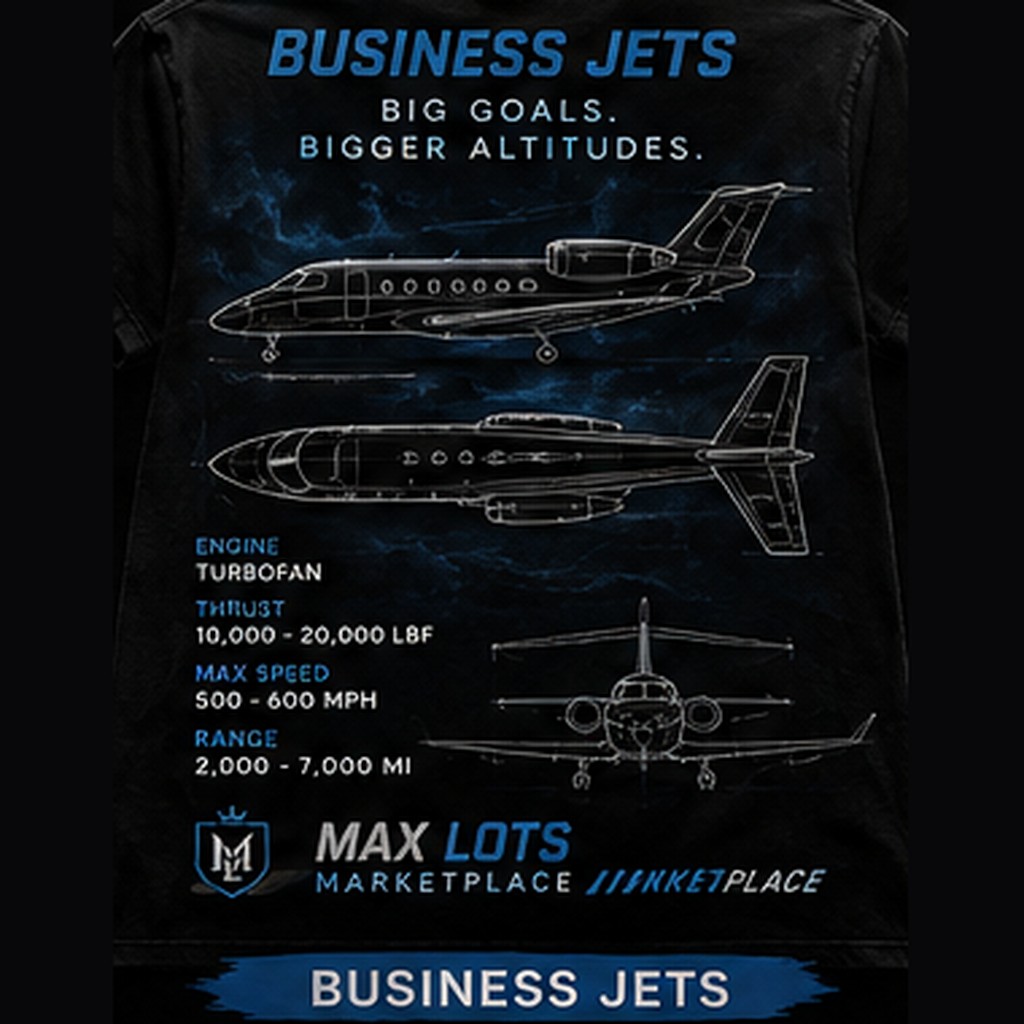 Big Goals Bigger Altitudes Business Jet Tee — Vintage Black, back