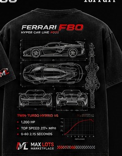 Hyper Car Line Ferrari F80 Tee — Vintage Black, back