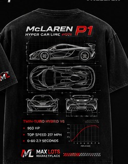 Hyper Car Line McLaren P1 Tee — Vintage Black, back