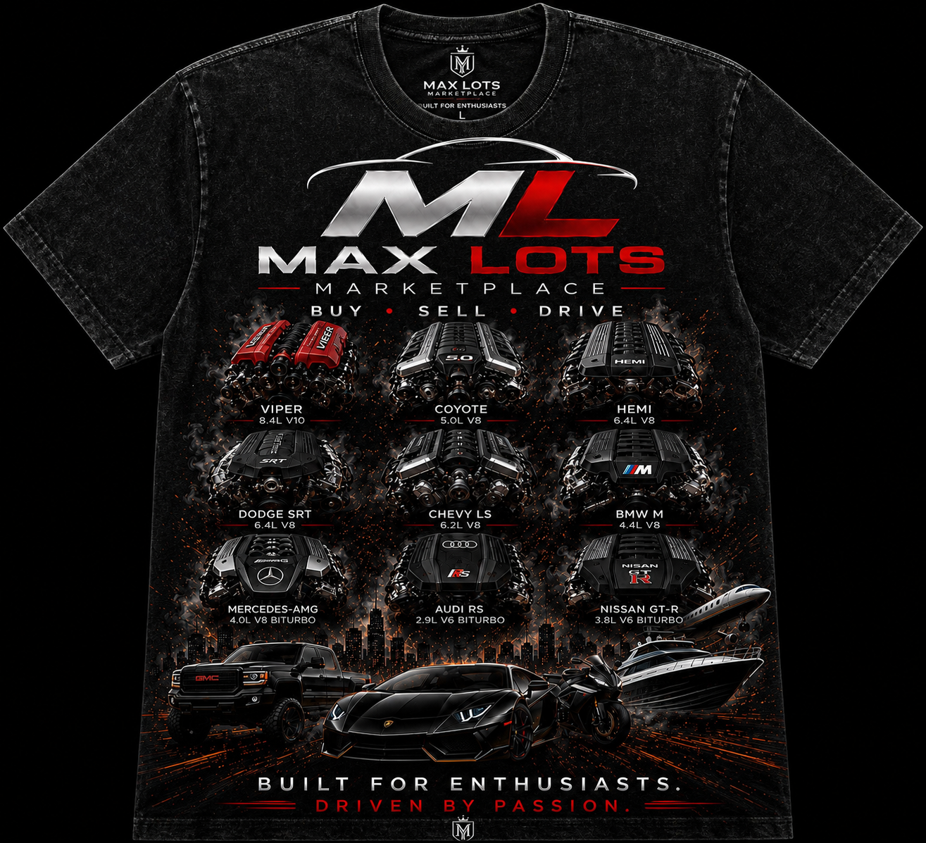 All Engines One Passion Tee — Vintage Black, front